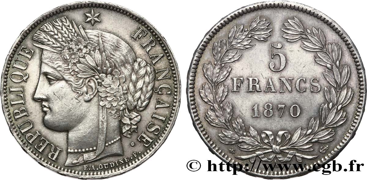 5 francs Cérès, sans légende 1870 Paris F.332/1 SUP 