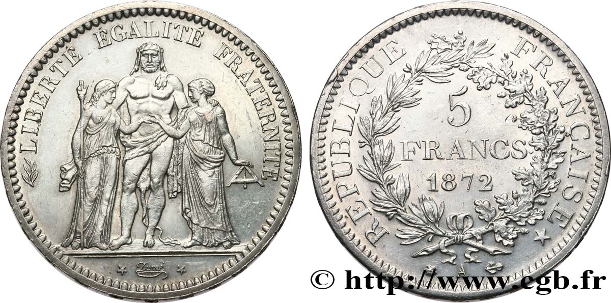 5 francs Hercule, Petites étoiles 1872 Paris F.334/7 SUP60 