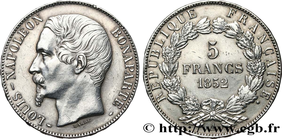 5 francs Louis-Napoléon, 2ème type 1852 Paris F.329/2 AU 