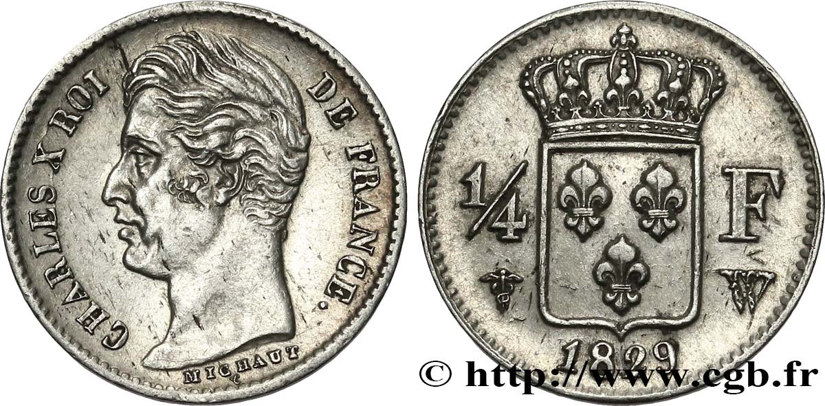 1/4 franc Charles X 1829 Lille F.164/38 TTB+ 