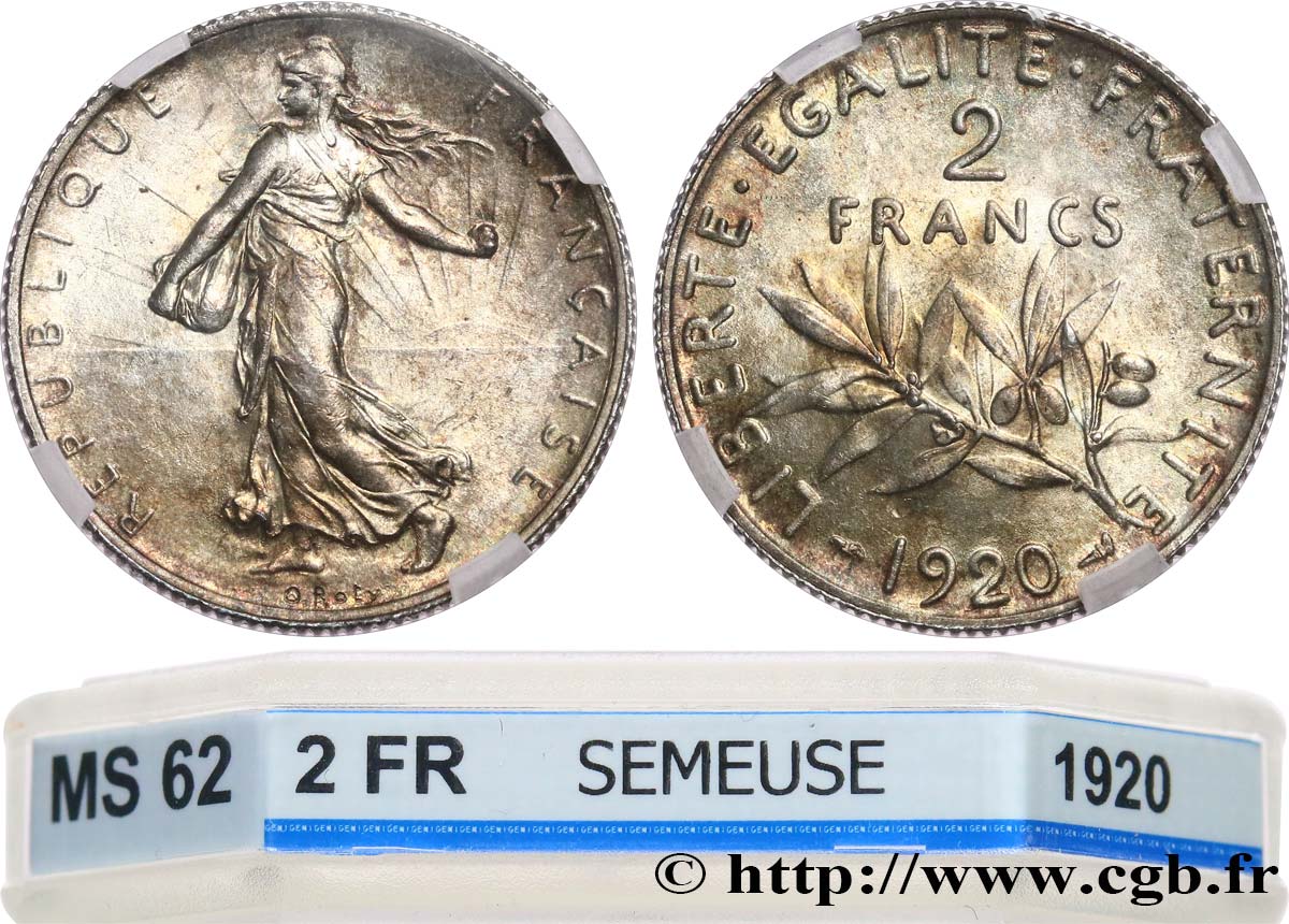 2 francs Semeuse 1920  F.266/22 MS62 GENI