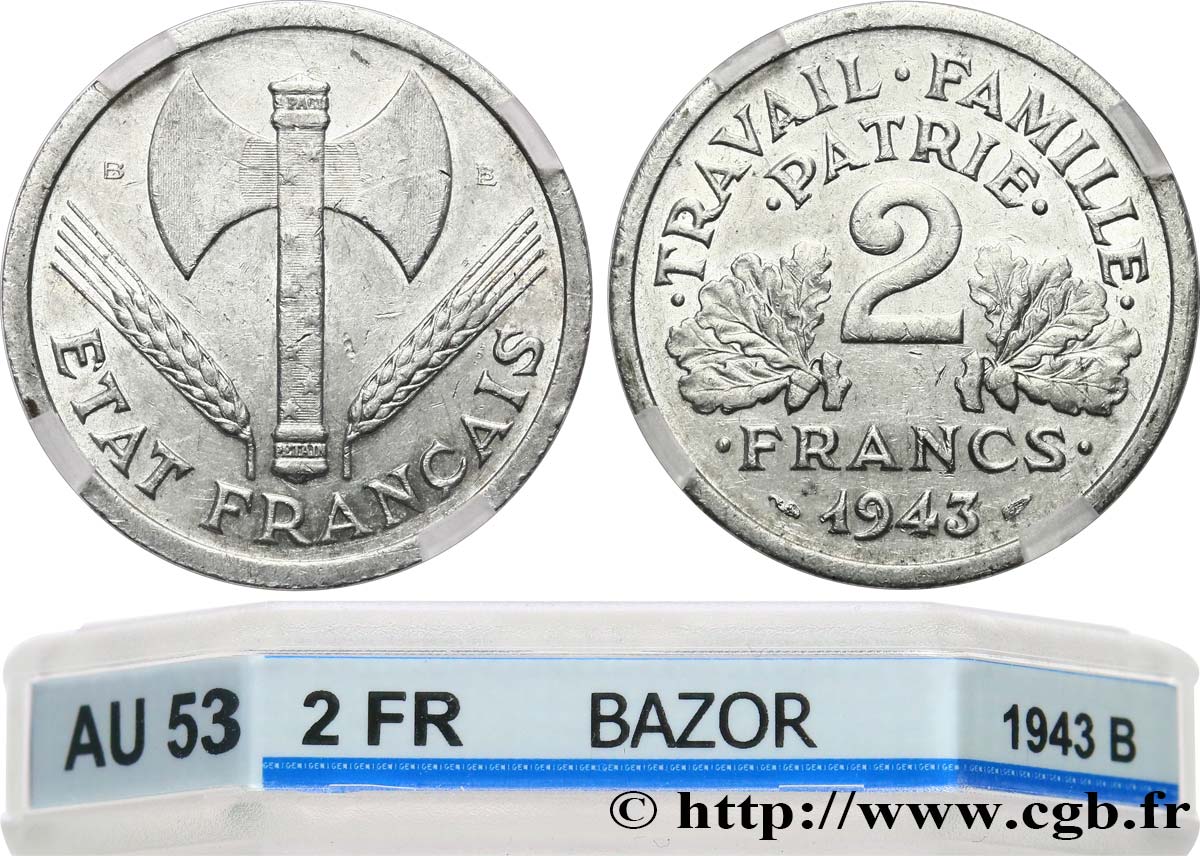 2 francs Francisque 1943 Beaumont-Le-Roger F.270/3 TTB53 GENI