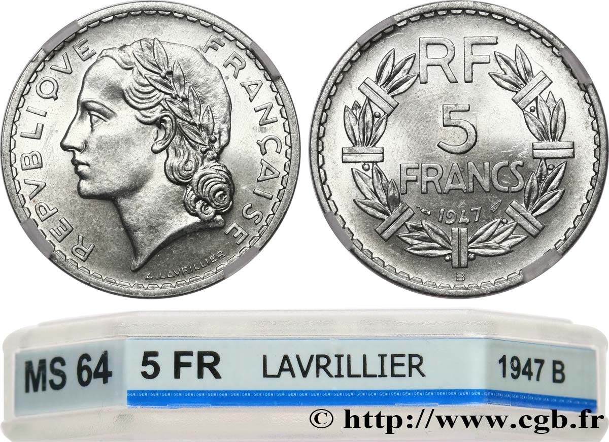 5 francs Lavrillier, aluminium 1947 Beaumont-Le-Roger F.339/11 SPL64 GENI