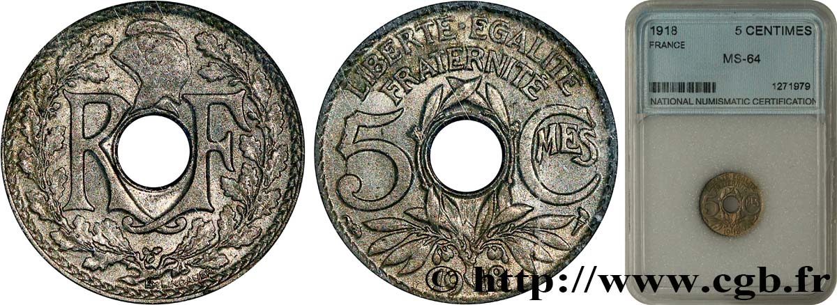 5 centimes Lindauer, grand module 1918 Paris F.121/2 SPL64 autre