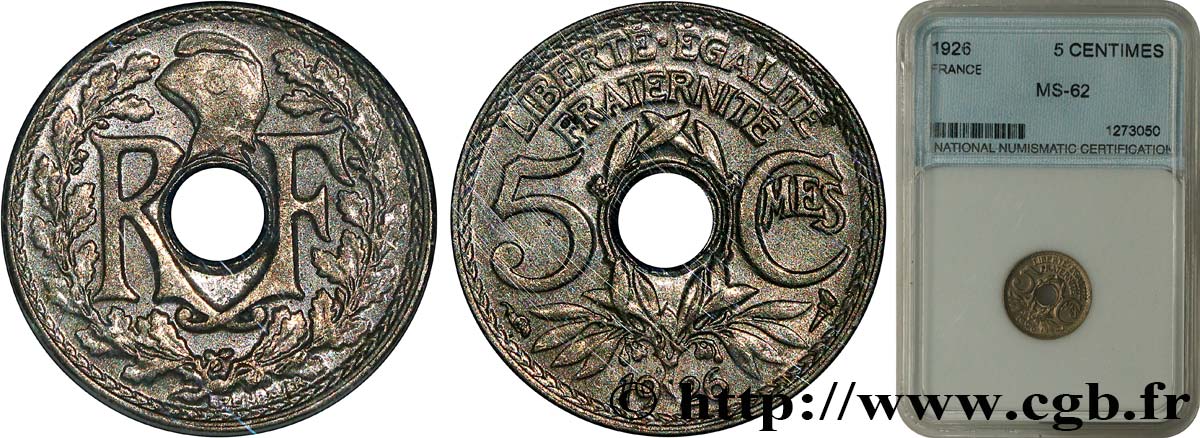 5 centimes Lindauer, petit module 1926  F.122/11 SPL62 autre