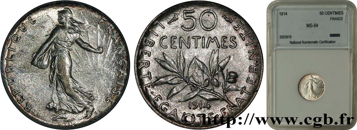50 centimes Semeuse 1914 Paris F.190/21 MS64 autre