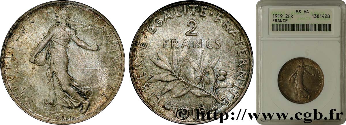 2 francs Semeuse 1919  F.266/21 fST64 ANACS
