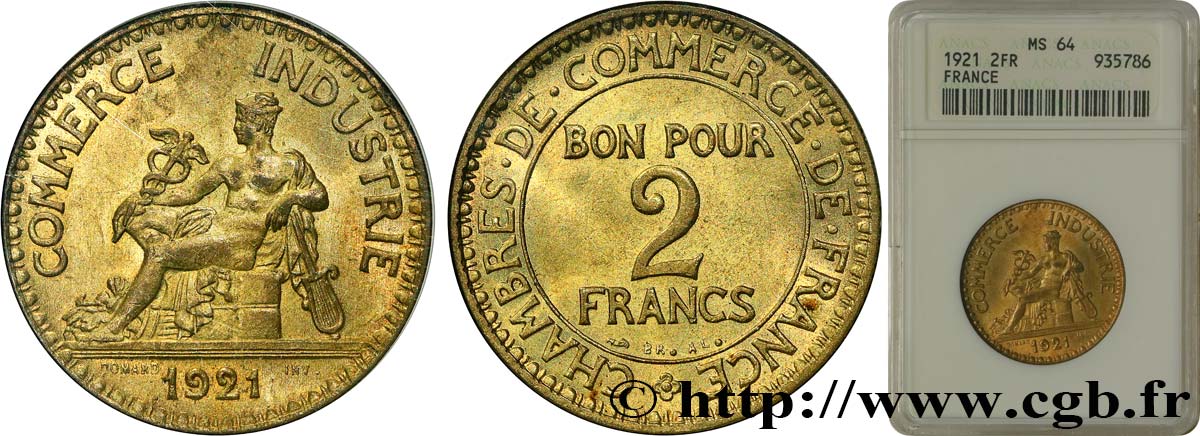 2 francs Chambres de Commerce 1921  F.267/3 SPL64 ANACS
