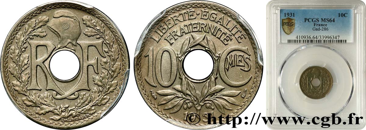 10 centimes Lindauer 1931  F.138/18 SPL64 PCGS