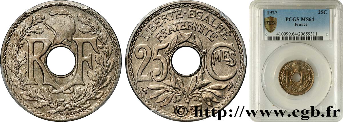 25 centimes Lindauer 1927  F.171/11 SPL64 PCGS