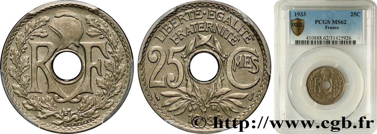 25 centimes Lindauer 1933  F.171/17 MS62 PCGS