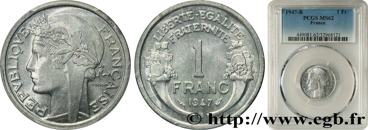 1 franc Morlon, légère 1947 Beaumont-Le-Roger F.221/12 EBC62 PCGS