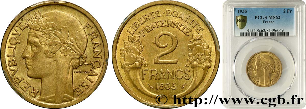 2 francs Morlon 1935  F.268/8 EBC62 PCGS