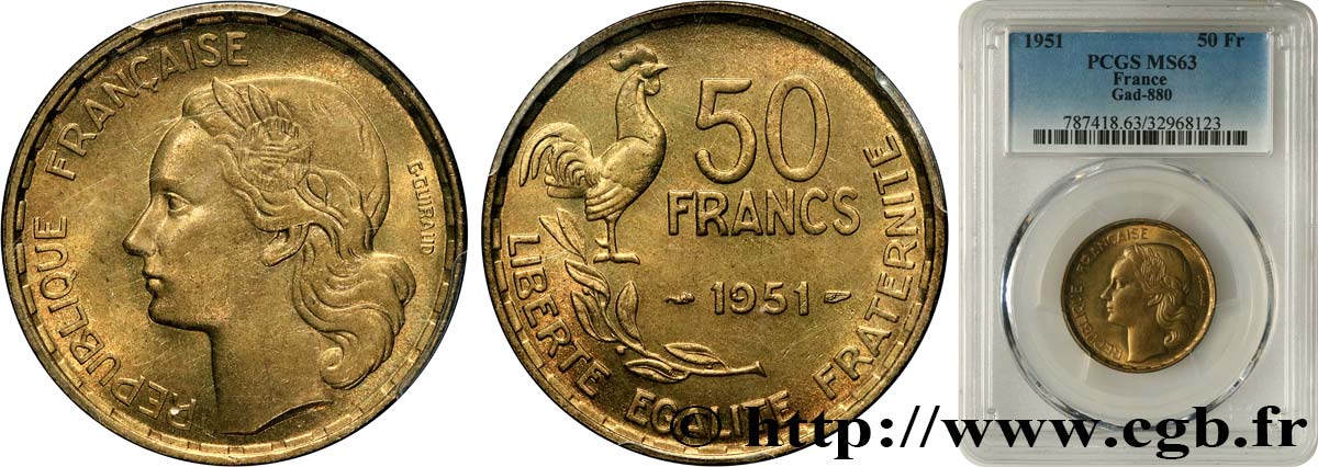 50 francs Guiraud 1951  F.425/5 SPL63 PCGS