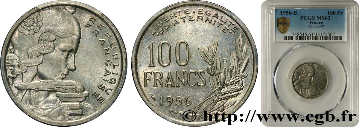 100 francs Cochet 1956 Beaumont-Le-Roger F.450/9 MS63 PCGS