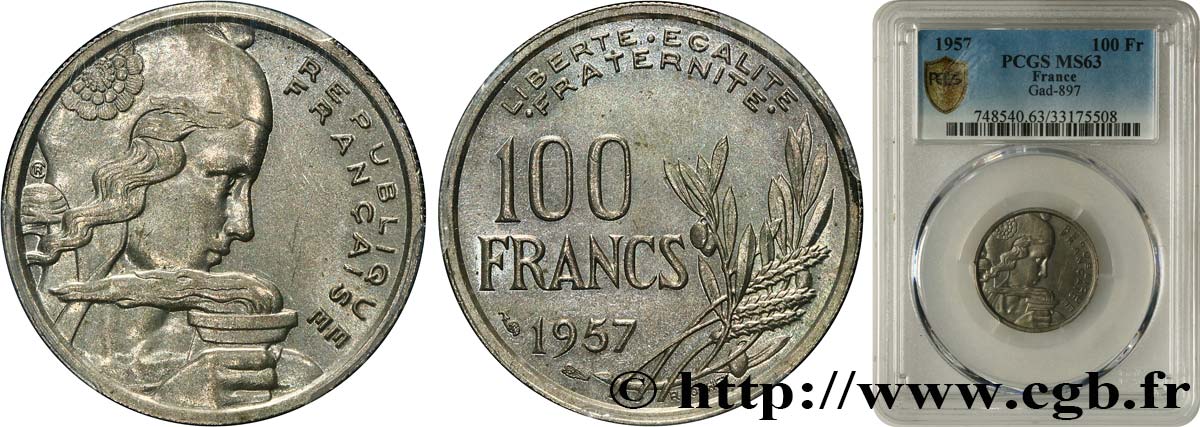 100 francs Cochet 1957  F.450/10 SPL63 PCGS