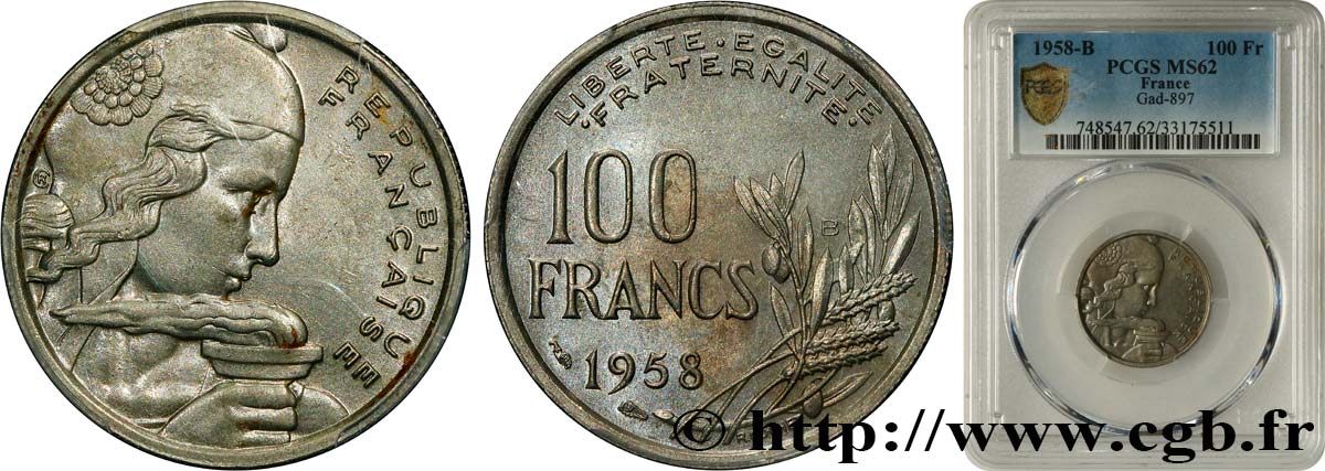 100 francs Cochet 1958 Beaumont-Le-Roger F.450/14 MS62 PCGS