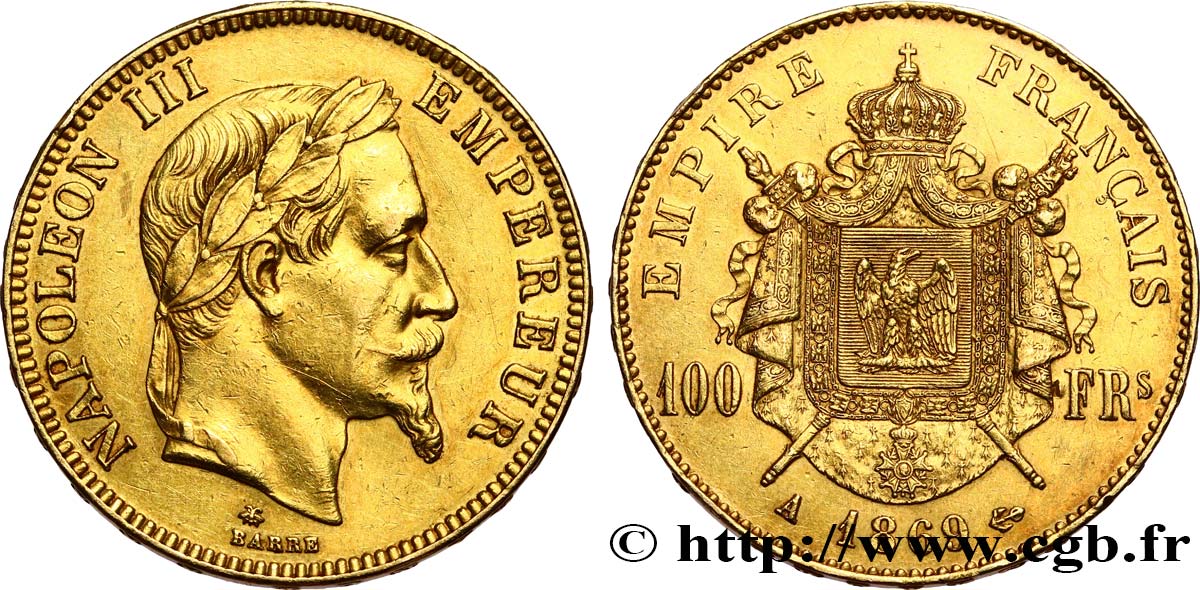 100 francs or Napoléon III, tête laurée 1869 Paris F.551/12 AU 
