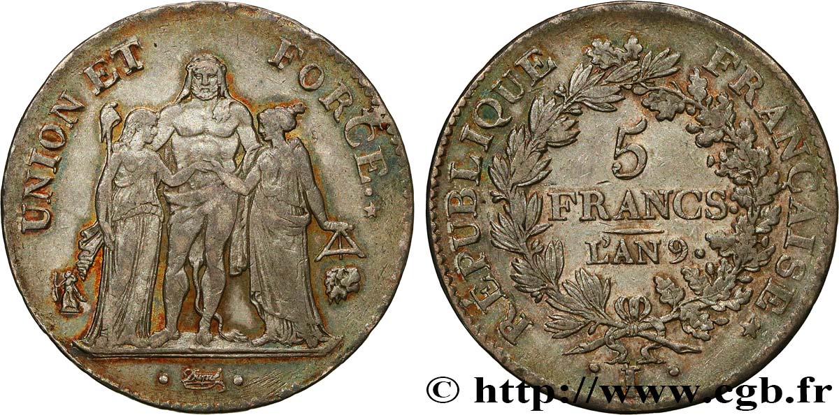5 francs Union et Force, Union serré, avec glands intérieurs et gland extérieur 1801 Bayonne F.288/68 TTB+ 