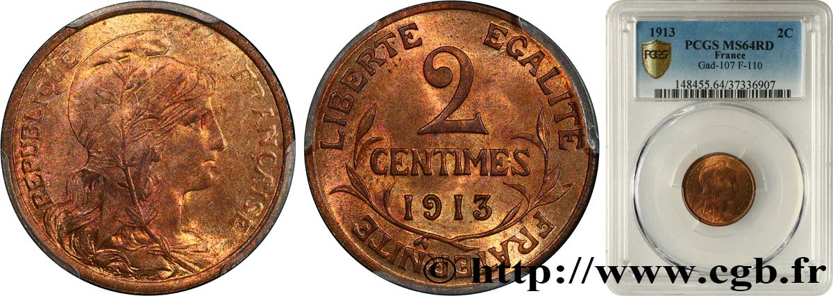 2 centimes Daniel-Dupuis 1913 Paris F.110/16 SC64 PCGS