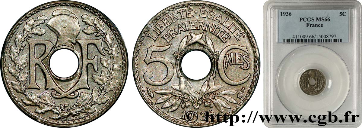 5 centimes Lindauer, petit module 1936  F.122/19 MS66 PCGS