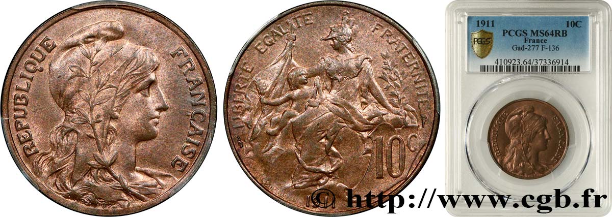 10 centimes Daniel-Dupuis 1911  F.136/20 SPL64 PCGS
