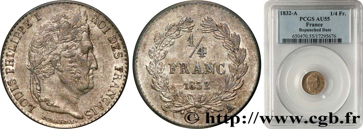 1/4 franc Louis-Philippe 1832 Paris F.166/12 SPL55 PCGS