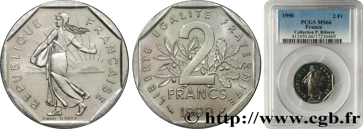 2 francs Semeuse, nickel 1990 Pessac F.272/14 ST66 PCGS