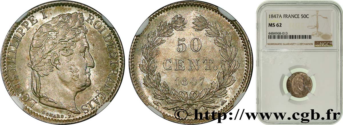 50 centimes Louis-Philippe 1847 Paris F.183/13 SUP62 NGC