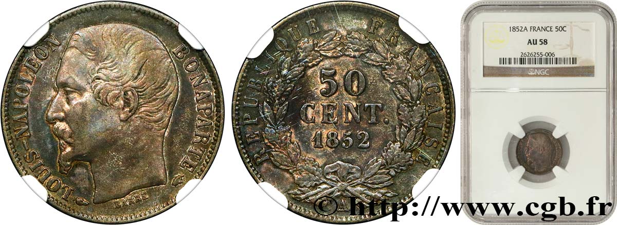 50 centimes Louis-Napoléon 1852 Paris F.185/1 SUP58 NGC
