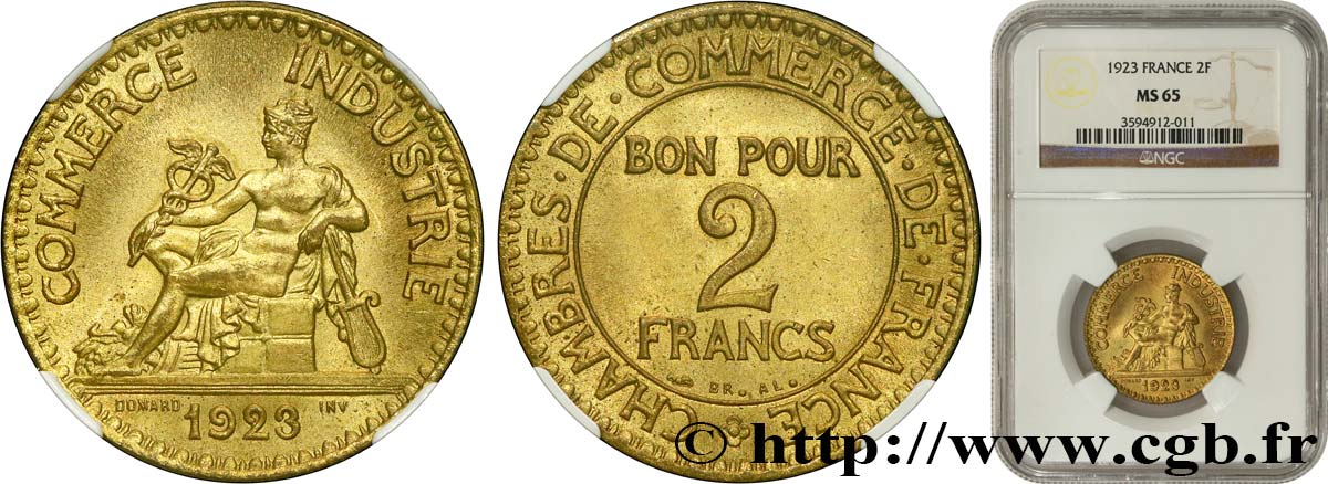 2 francs Chambres de Commerce 1923  F.267/5 FDC65 NGC