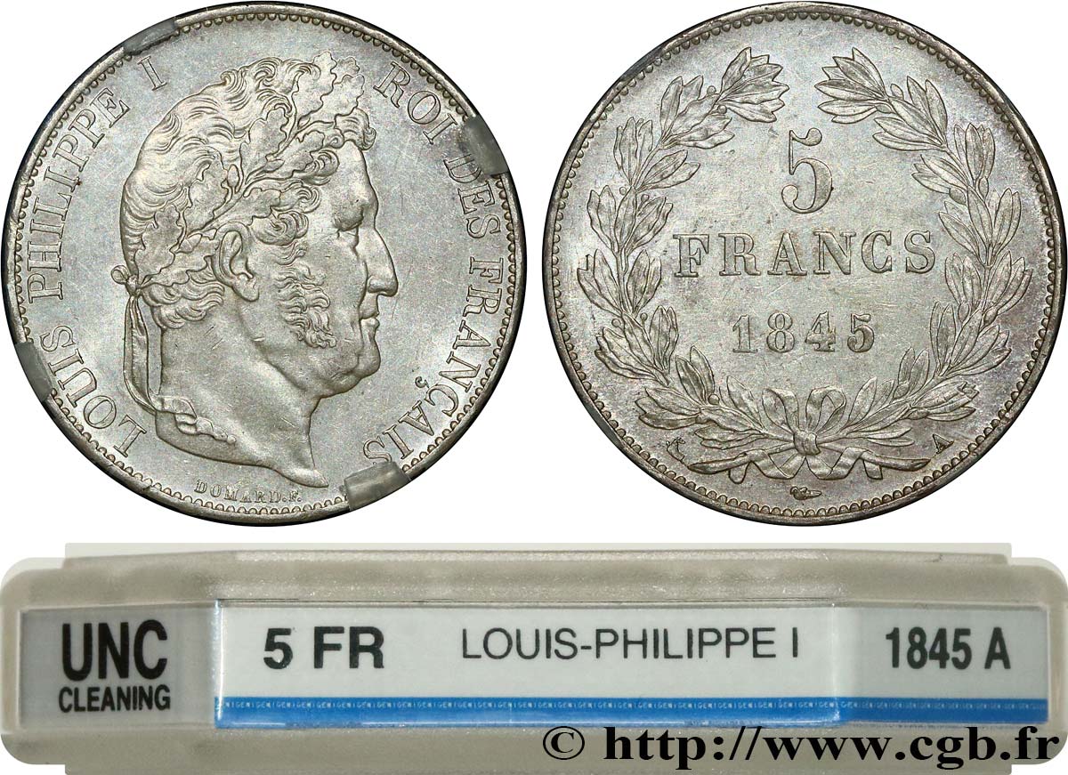 5 francs IIIe type Domard 1845 Paris F.325/6 MS GENI