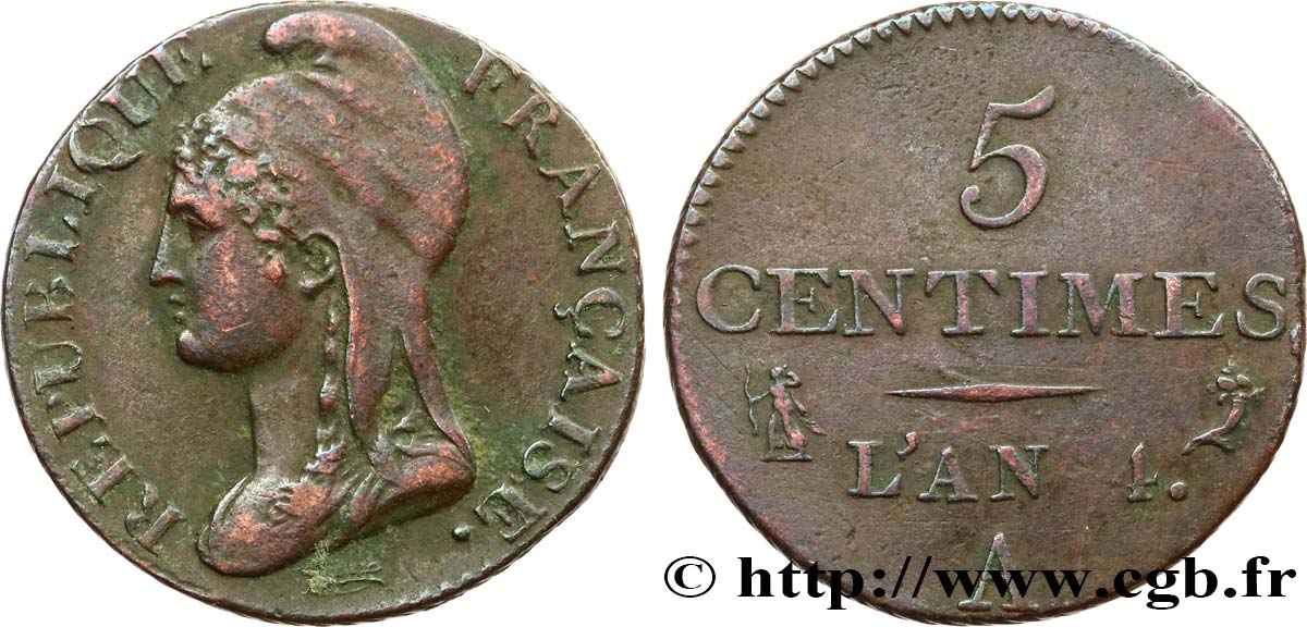 5 centimes Dupré, petit module 1796 Paris F.113/1 TB+ 