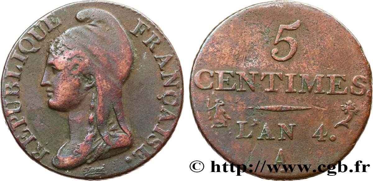 5 centimes Dupré, petit module 1796 Paris F.113/1 TB 
