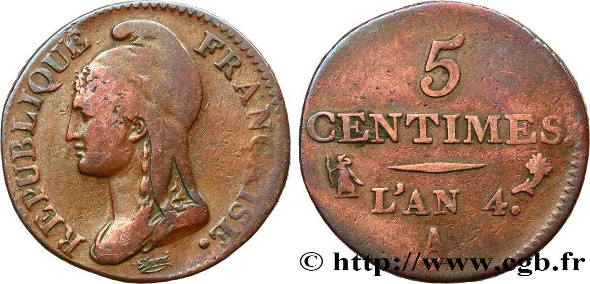 5 centimes Dupré, petit module 1796 Paris F.113/1 TB 