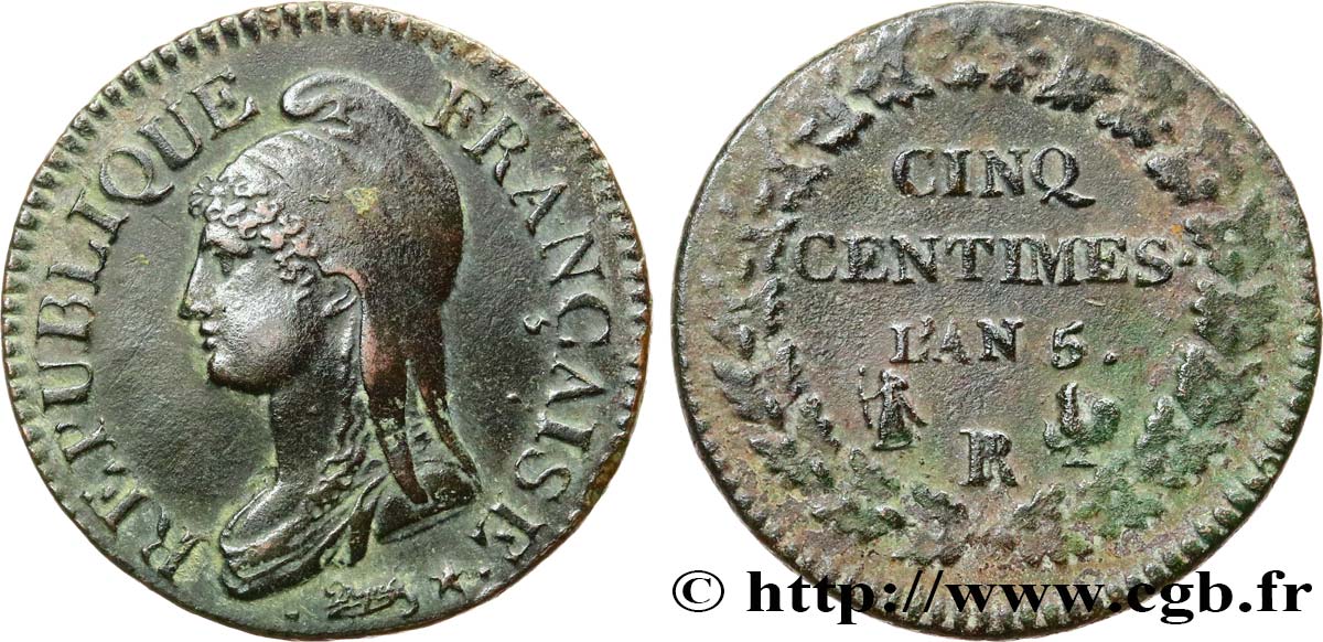 Cinq centimes Dupré, grand module 1797 Orléans/Limoges F.115/30 TTB/TB+ 