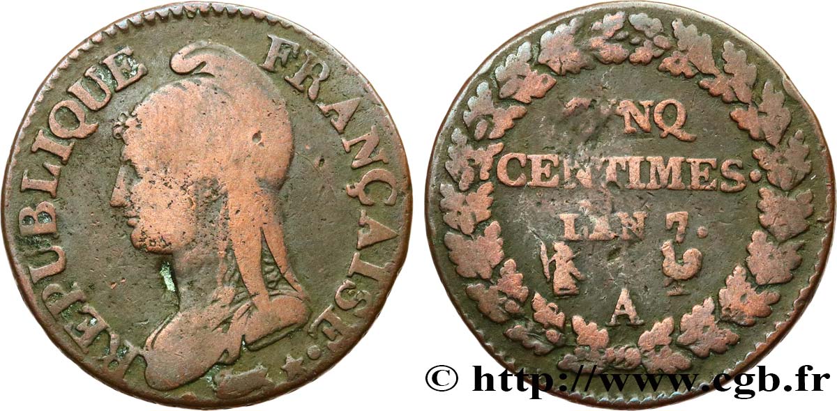 Cinq centimes Dupré, grand module 1799 Paris F.115/44 B12 