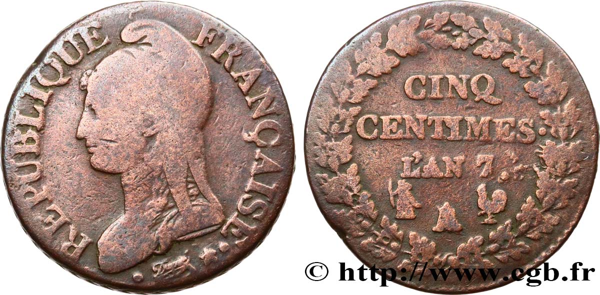 Cinq centimes Dupré, grand module 1799 Paris/Orléans F.115/57 F15 