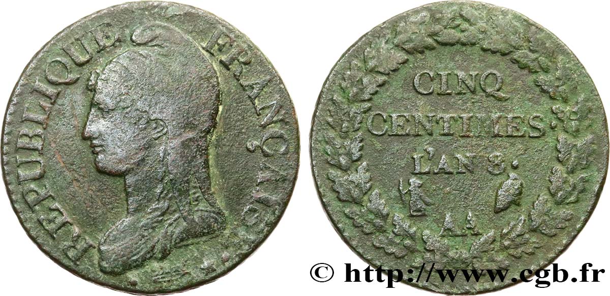 Cinq centimes Dupré, grand module 1800 Metz F.115/102 VF 