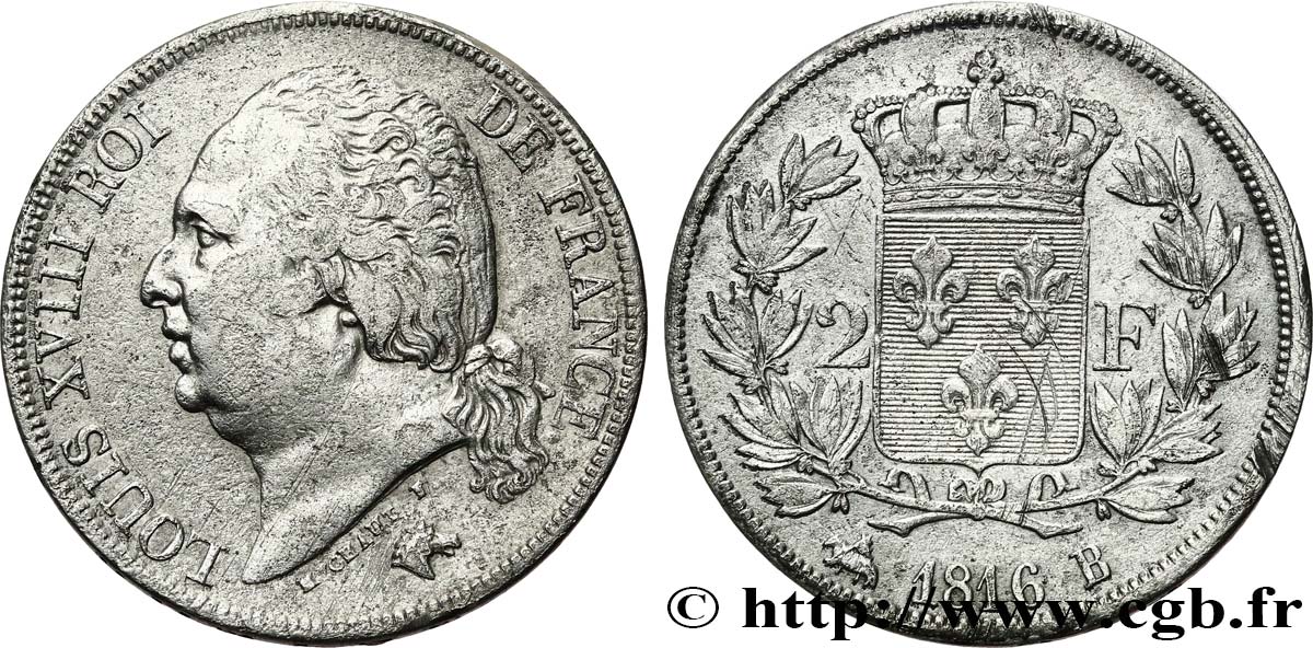 2 francs Louis XVIII 1816 Rouen F.257/2 S 
