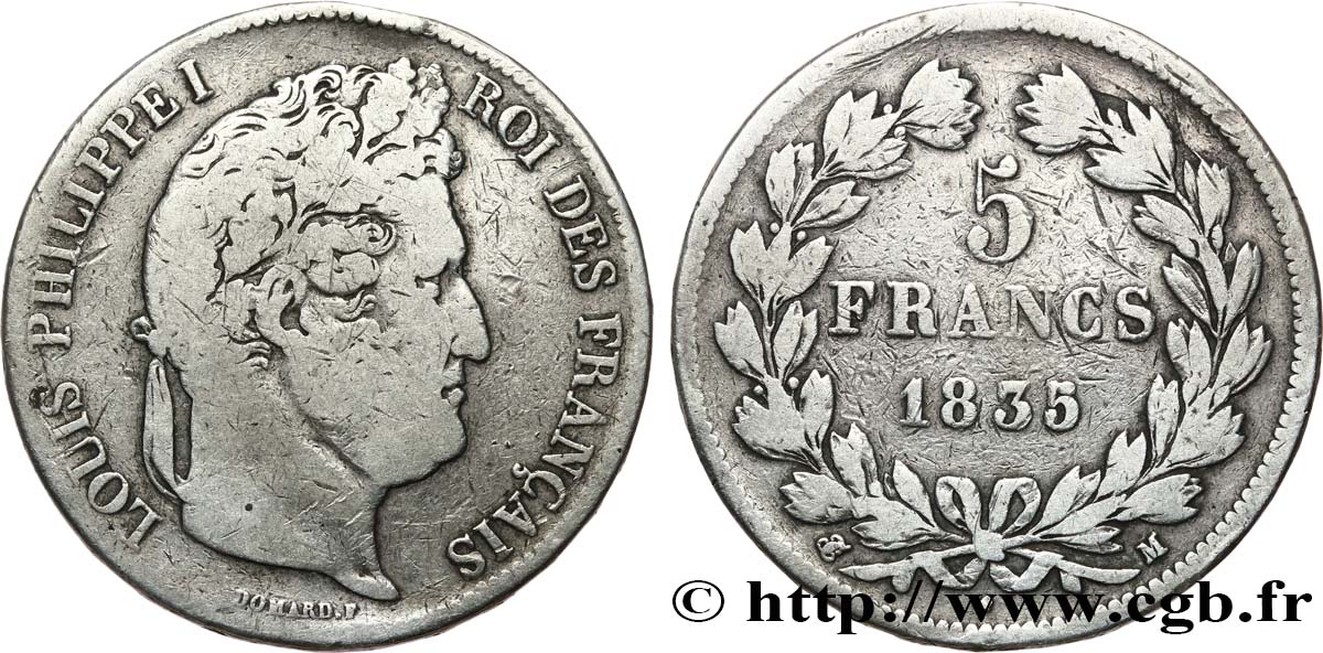 5 francs IIe type Domard 1835 Toulouse F.324/49 VF 