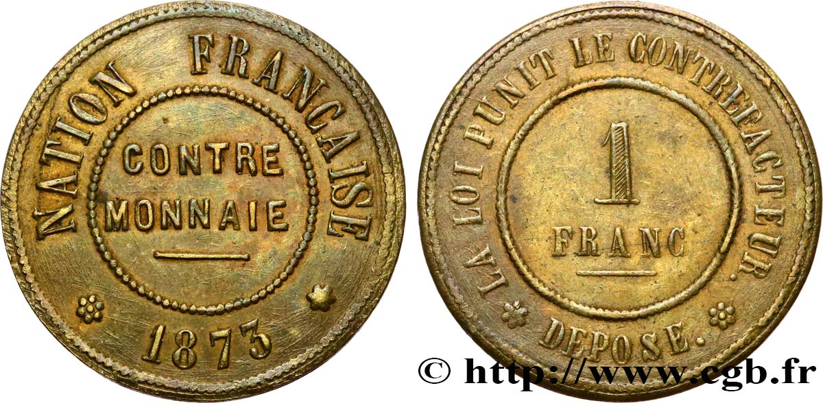 Contre-monnaie de 1 franc 1873  GEM.249 5 AU 