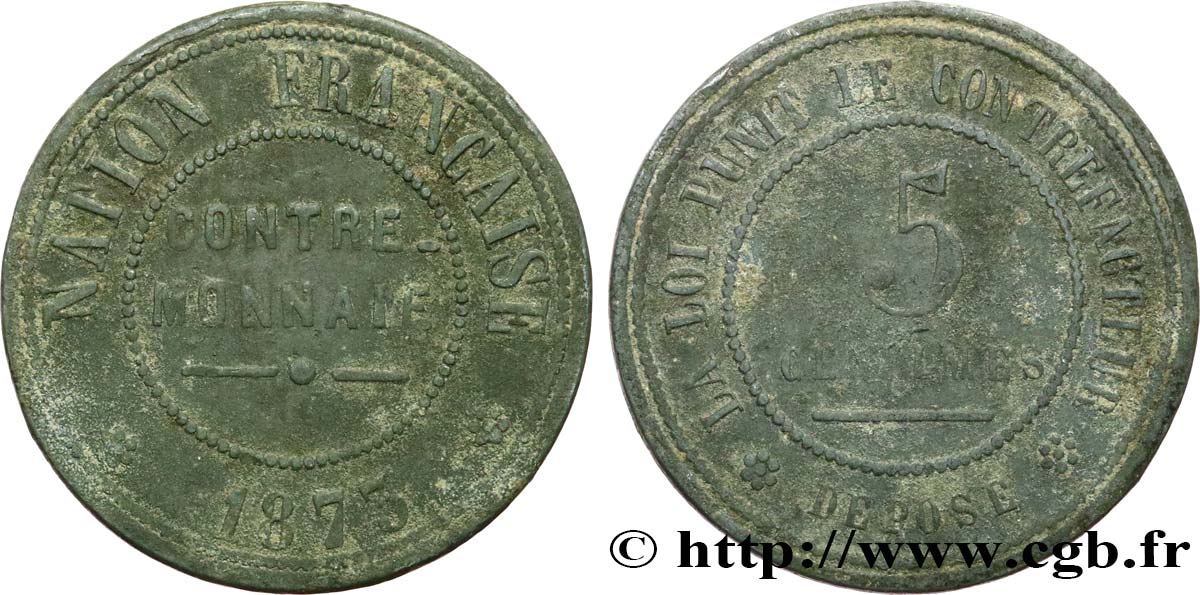 Contre-monnaie de 5 Centimes 1873  GEM.249 1 S 