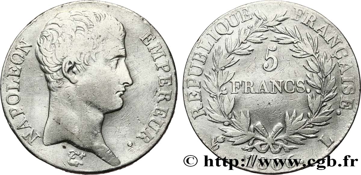 5 francs Napoléon Empereur, Calendrier grégorien 1806 Bayonne F.304/7 TB 