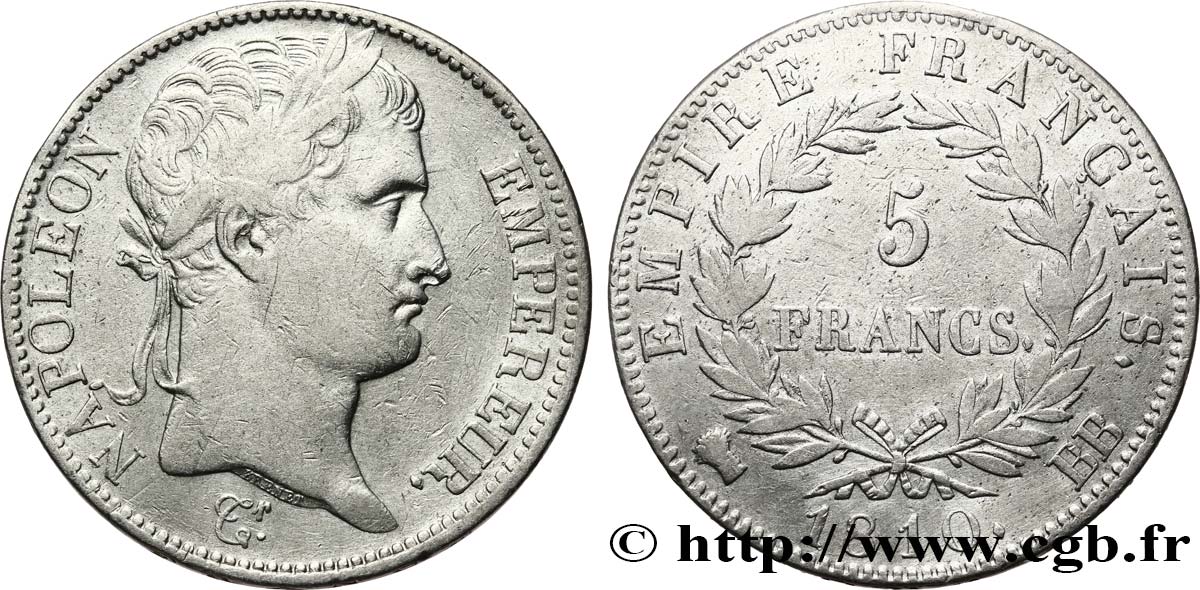 5 francs Napoléon Empereur, Empire français 1810 Strasbourg F.307/16 S 