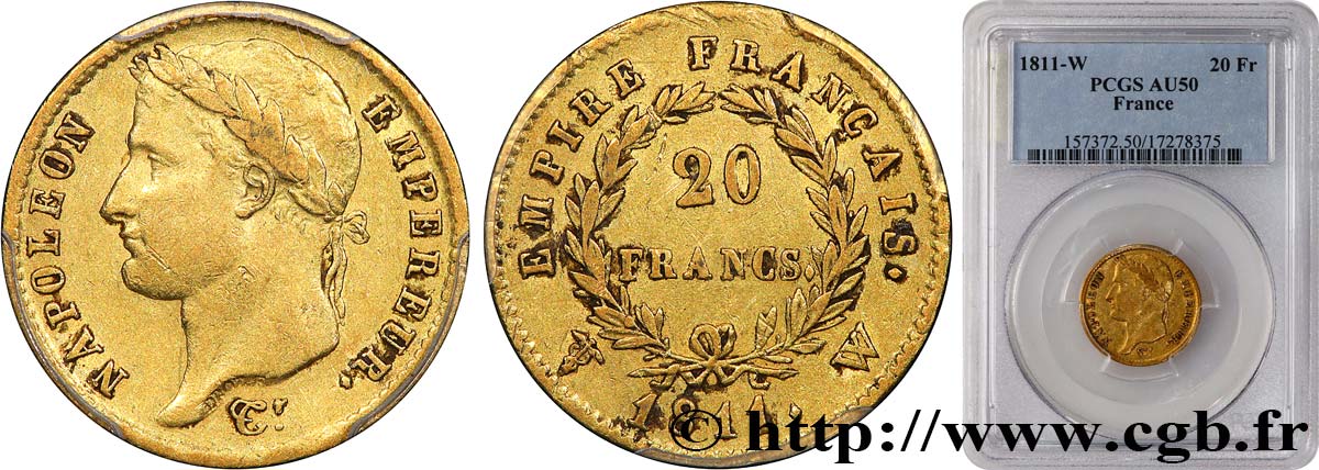 20 francs or Napoléon, tête laurée, Empire français 1811 Lille F.516/21 AU50 PCGS