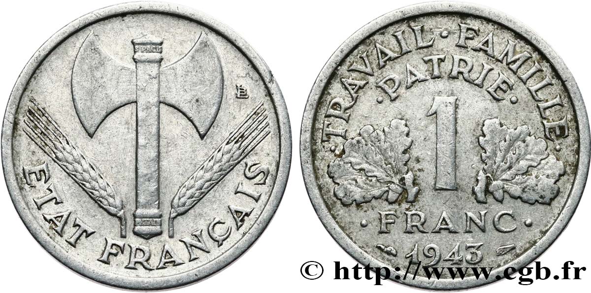 1 franc Francisque, lourde 1943 Paris F.222/4 BC30 