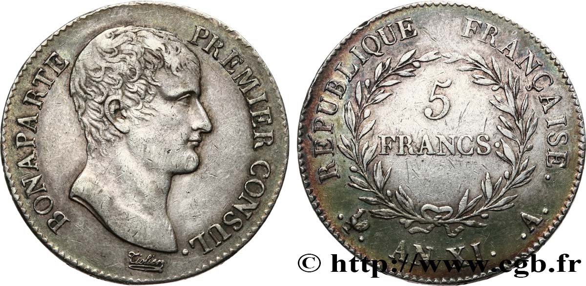 5 francs Bonaparte Premier Consul 1803 Paris F.301/1 TTB45 
