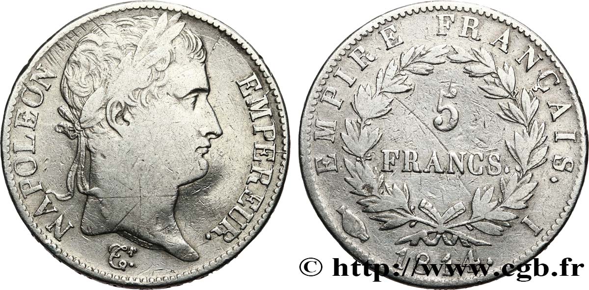 5 francs Napoléon Empereur, Empire français 1814 Limoges F.307/81 VF 