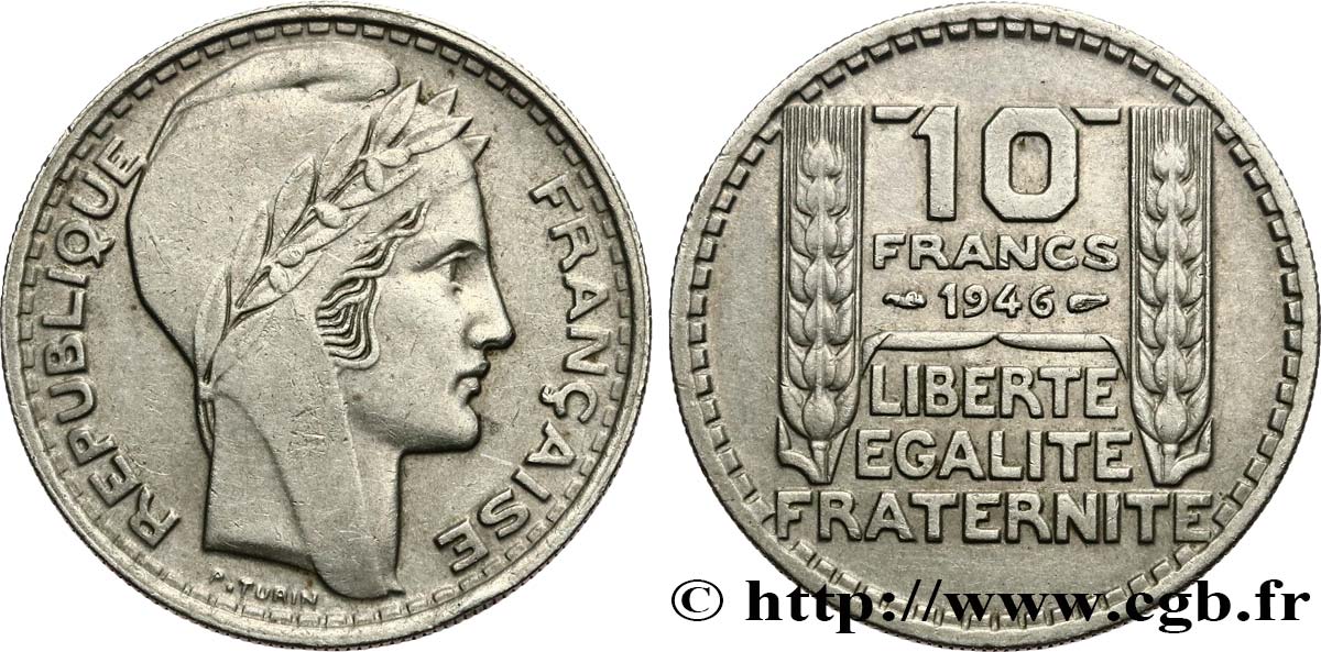 10 francs Turin, grosse tête, rameaux longs 1946 Paris F.361/3 SS45 